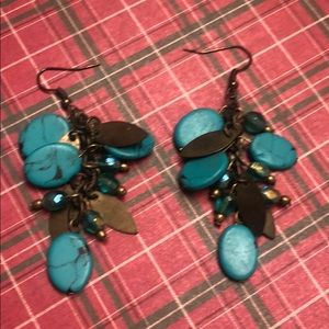 Turquoise Beaded Metal Dangle Earrings